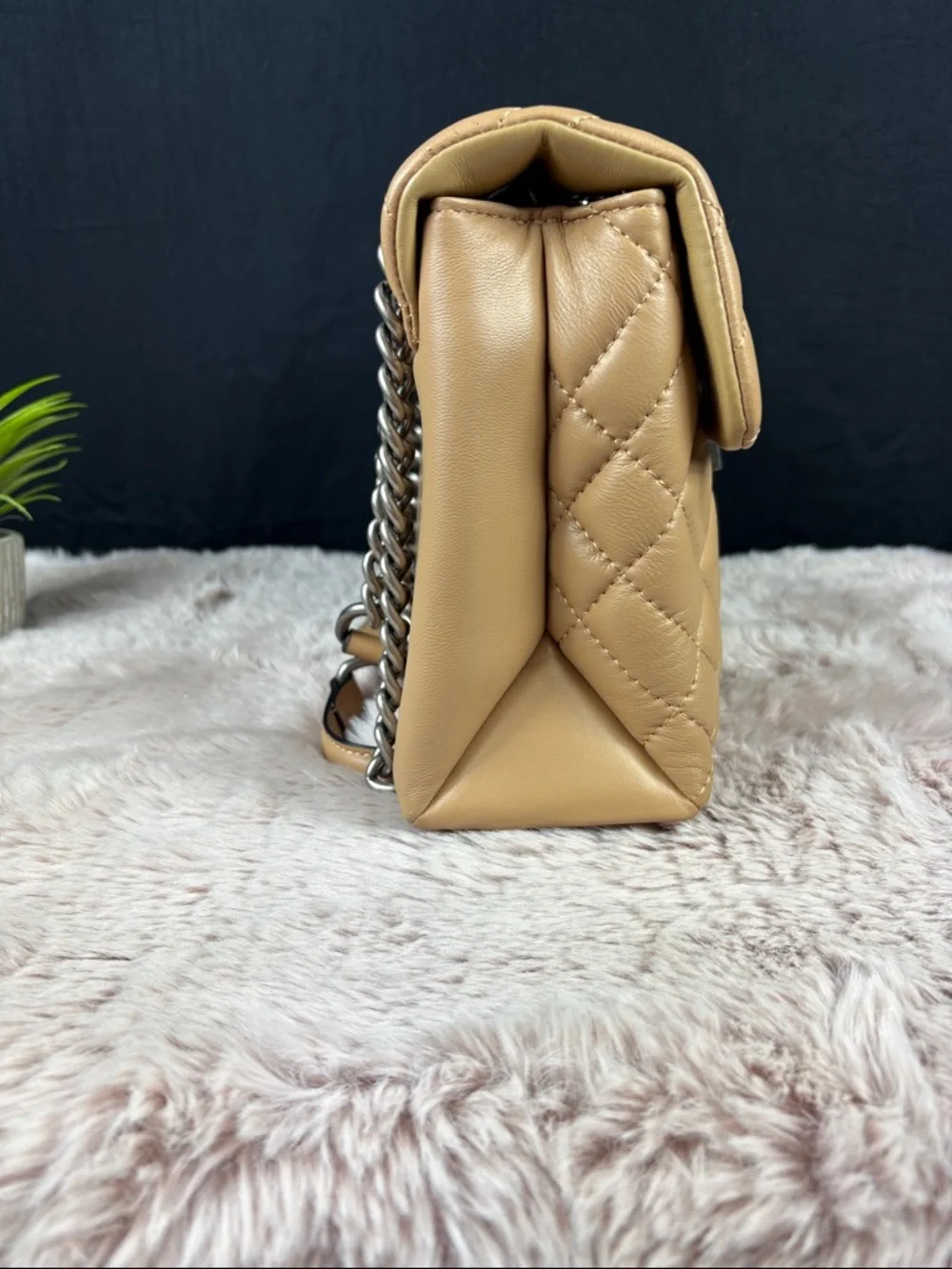 Kurt Geiger London Brixton Diamond Quilted Leather Camel Tan Antiqued Hardware